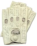 Riparo Motorsports Men's Fingerless Half Finger Driving Fitness Motorcycle Cycling Unlined Leather Gloves (Large, White)