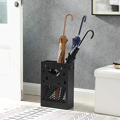 SONGMICS Metal Umbrella Stand, Rectangular Umbrella Holder Rack, with a