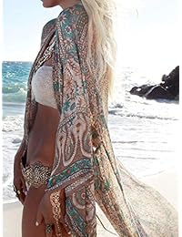 Kimono largo para mujer, de gasa, con estampado floral, para la playa, para verano, suelto