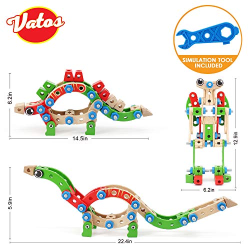 VATOS STEM Toys For 4 Year Old Boys 96PCS Wooden Building Toys For 3 5