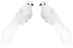 2pcs Clip on Foam Feathered Artificial Birds Small White Birds Peace Love Doves for Crafts Christmas Wedding Centerpieces Cak
