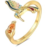 CZ Hummingbird Animal Statement Ring for Women Silver Gold-Toned Adjustable Expandable Crystals Bird Open Wrap Finger Rings Comfort Fit Fashion Dainty Jewelry for Wedding