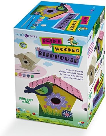 SadoCrafts Paint Your Own Birdhouse - Fun Interactive Educational DIY Wood Arts and Crafts Kit For Kids