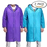 RenBa Portable Rain Poncho 2 Pack Adult Reusable Raincoat with Hoods and Sleeves ( Bule / Purple )