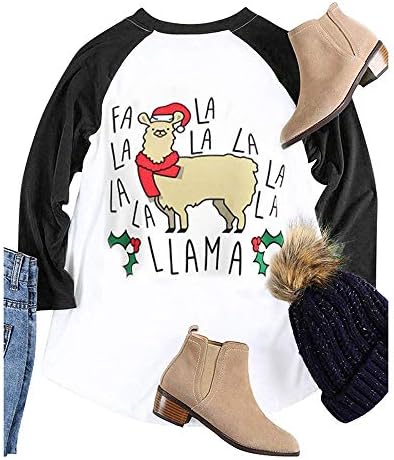 Women Shirts Merry Christmas Baseball T-Shirt Xmas Long Sleeve Letters Printed Pullover Round Neck Blouse Tops