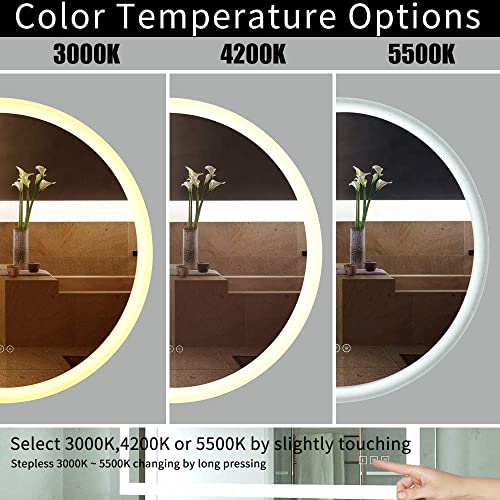 HAUSCHEN HOME R30 inch LED Lighted Bathroom Mirror, White Framed Wall