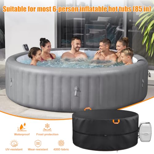 Round Protective Cover for Hot Tub, 4-6 People, Oxford 420D, Inflatable Spa Cover for Rounds, UV Resistant and Waterproof for Outdoor Spa (220 x 72 cm (6 People))