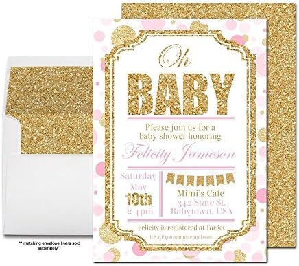 Pink and Gold Girls Baby Shower Invitations Oh Baby