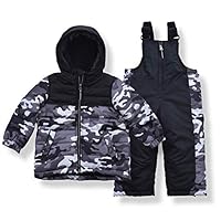 Arctic Quest Toddler Boys Camouflage Snowsuit Fleece Lined Hooded Jacket and Bib Set, Black Grey Camo, 7