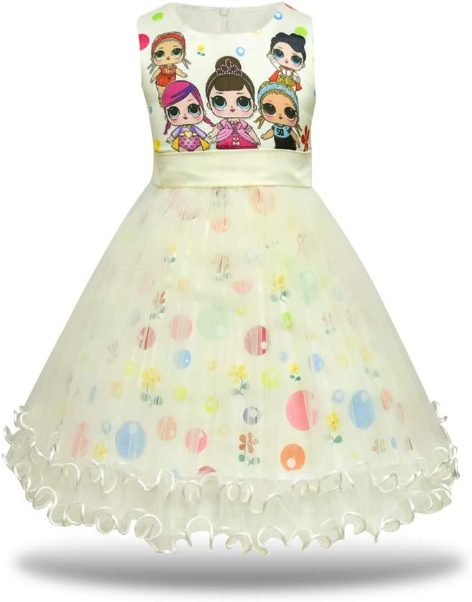 MagJazzy Girls Tutu Princess Dress Doll Digital Print Sleeveless Pageant Gown Dress for Doll Surprised