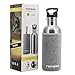 34 Oz Single Wall Uninsulated Steel Water Bottle (Not Thermoses) Stainless Steel Water Bottle Sports Bottle Survival Bottle Spout Straw Lid & Bite Vale Lid with Nylon Sleeve (Straw Top)