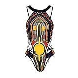 haoricu Bikini Swimsuit, Retro Women Bandage One Piece Bikini African Print Monokini Push up Padded Bra Swimwear (M, Black)