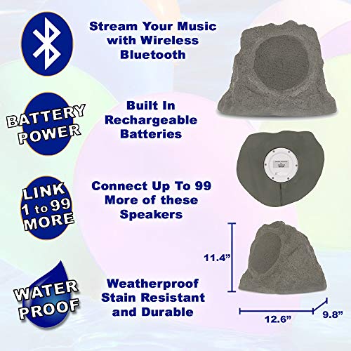 Theater Solutions by Goldwood B63GR Wireless Rechargeable Bluetooth Outdoor 6.5 Inch Rock Speaker System – Slate Gray… - Image 3