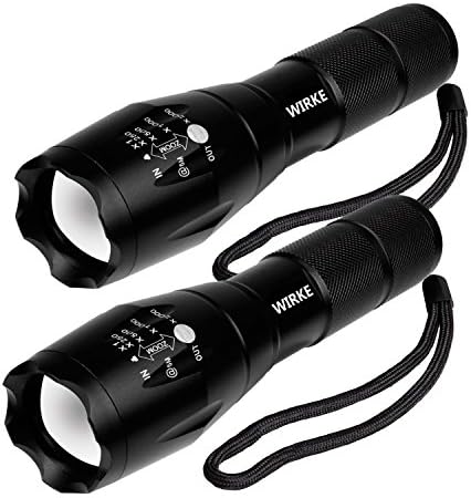Wirke Super Bright Professional LED Tactical Flashlight, Zoomable Adjustable Focus, High Lumens 5 Modes, Water Resistant Tactical Torchlight (2 pack)