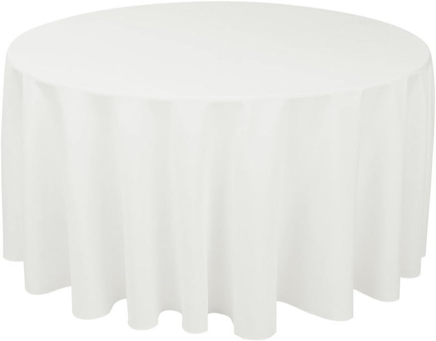 Gee Di Moda Round Tablecloth - 132 Inch White Round Table Cloth for 72 to 96 Inch Round Tables - Heavy Duty Washable Fabric - for Buffet Table, Holiday Party, Dinner, Wedding & Baby Shower