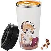 Funkrin Insulated Coffee Mug with Ceramic Coating, 16oz Iced Coffee Tumbler Cup with Flip Lid and Handle, Double Wall Vacuum Leak-Proof Travel Mug for Office School Party Camping