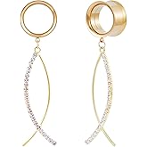 POBAISITER 2PCS Geometric Zircon Cross Fish Shaped Ear Dangle Gauges Earrings Stainless Steel Double Flared Ear Dangle Tunnels and Plugs Screw Fit Expander Stretcher For Women Body Piercing Jewelry