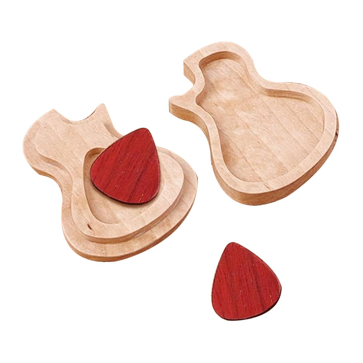 Alnicov 2 Pcs Wooden Guitar Picks with Wooden Box Picks Holder Unique Guitar Gift for Guitar Bass Mandolin Banjo Ukulele