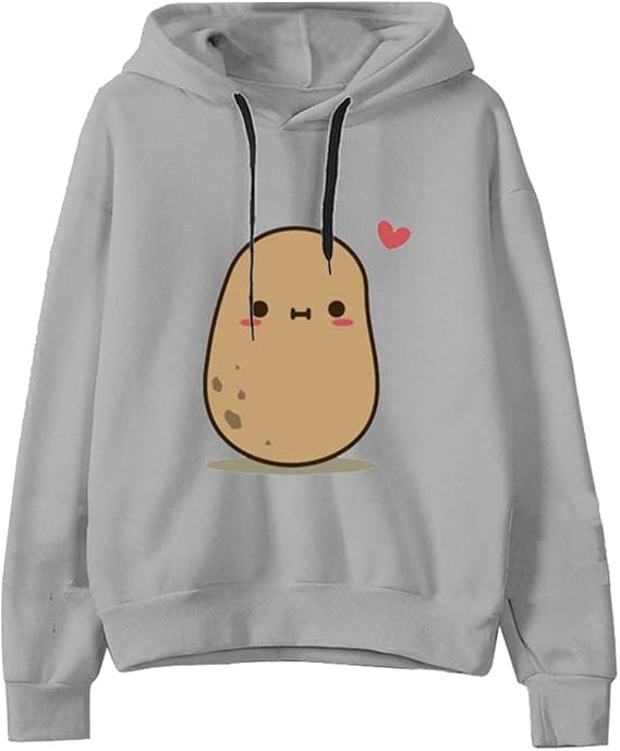 Amazon パーカー レディース 長袖 秋服 綿 帽子付き シンプル グレー スウェットパーカー プルオーバー 人気 薄手 春 秋 女の子 可愛いジャガイモ S トレーナー パーカー 通販