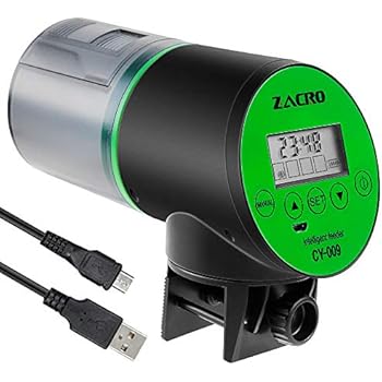 Zacro Automatic Fish Feeder - Rechargeable Timer Fish Feeder with USB Charger Cable, Fish Food Dispenser for Aquarium or Fish Tank