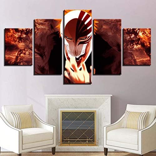 OJKYK Modern Anime Bleach Prints On Canvas 5 Pieces Paintings Wall Art HD Kurosaki Ichigo Posters Print Canvases Home Decor for Living Room Bedroom,B,20x35x2+20x45x2+20x55x1