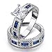 LAVUMO Bridal Set Princess Cut Simulated Blue Sapphire CZ Promise Engagement Wedding Ring Sets for Women Rhodium Plated Size 6 7 8 9