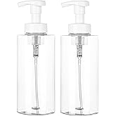 UUJOLY Foaming Soap Dispenser, 17 OZ Refillable Plastic Soap Pump Bottle for Liquid Soap, Shampoo, Body Wash, 2 Pcs, Clear