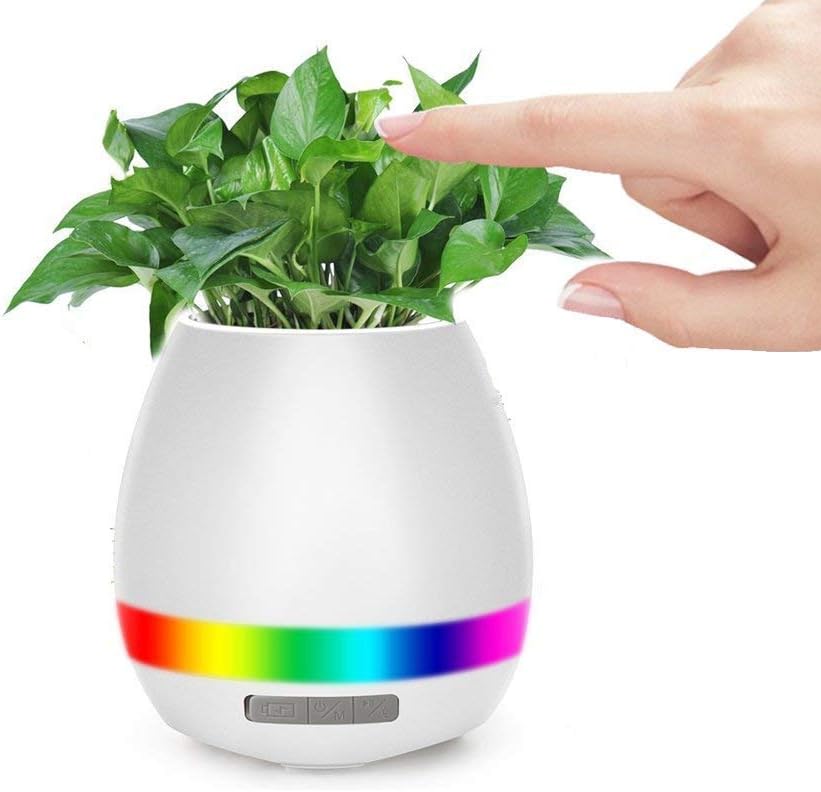 Music Flowerpot Smart Festival Gift Flower Pot Touch Piano Music Playing Rechargeable Wireless Flower Pots with Night Light for Office Home Décor (Without Plant) (White)
