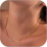 Krfy 14K Gold Plated Chain Necklace for Women Trendy - 925 Sterling Silver Clasp Dainty Choker Necklace 14/16/18/20 inch Thin Simple Box Figaro Chain Herringbone Necklace Jewelry for Women