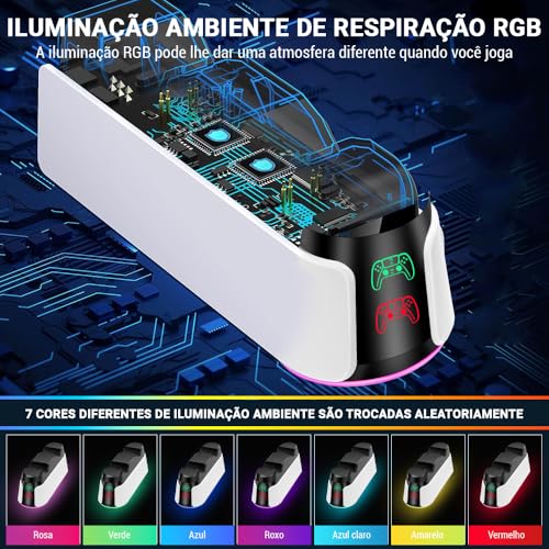 Base de Carregamento Rápido Duplo, Estação Suporte de Carregador para Controles Sem Fio, Base Pesada e Ancoragem Segura, Design Compacto, Dock USB-C com Indicador LED