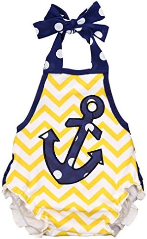 Newborn Infant Baby Anchor Print Bodysuit Romper Jumpsuit Outfit Sunsuit Clothes (0-6months, Yellow)