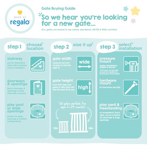 Regalo Safety Easy Step Baby Gate for Doorways & Bottom of Stairs, Fits Openings 29-37.6" (Extension Included) Pressure Mounted for Babies, Toddlers & Pets, Black