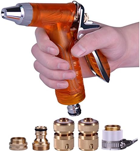 Minse D6 Cannon Metal Powerful Washing Hose Nozzle Hand Sprayer,Heavy Duty High Pressure Water Gun Nozzle with Quick Connectors &amp; Adjustable Water Flow ,6 Spraying Patterns Best For Hand Watering