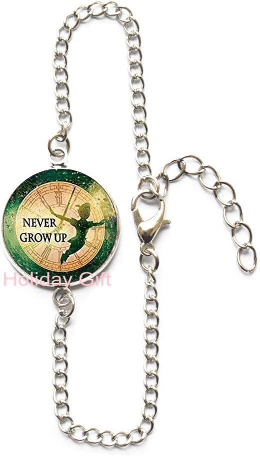 Holiday gift Never Grow up Bracelet,Never Grow up Jewelry,Clock Quote Bracelet,Never Grow up,Neverland Bracelet，Handmade Jewelry Fashion Bracelets.HTY-276