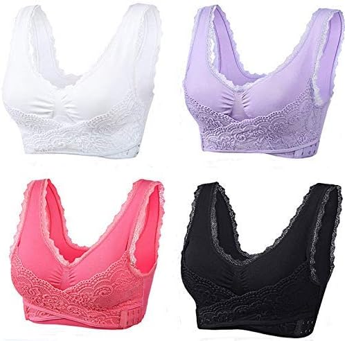 2Pack Women Lace Sports Bra Nylon Criss Cross Ajustable Wirefree Active Wear with Freedom Removable Paddings (XXL, Black&White)