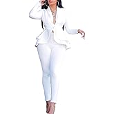 SEMATOMALA Women's Peplum Blazer Pencil Pant Set 2 Piece Casual Elegant Business Suit Solid Ruffle Jacket Bodycon Outfits