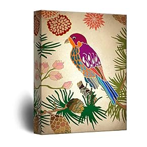 Vintage Style Colorful Brid on Flower Branch