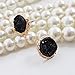 Humble Chic Simulated Druzy Studs - Gold-Tone Plated Round Circle Simple Minimalist Crystal Post Ear Stud Earrings for Women, Black, Simulated Obsidian, Simulated Onyx, 0.65 inch