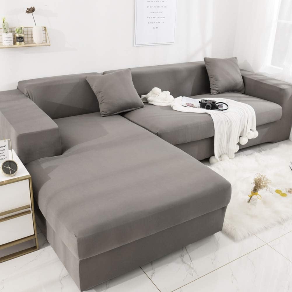 AMYDREAMSTORE L Shape Sofa Cover for Pets,Stretch Slipcover for L-Shaped Couch 1 Piece Couch Cover,sectional Couch Covers Jacquard Fabric Sofa Slipcover-Gray Sofa 190~230cm(75~91inch)
