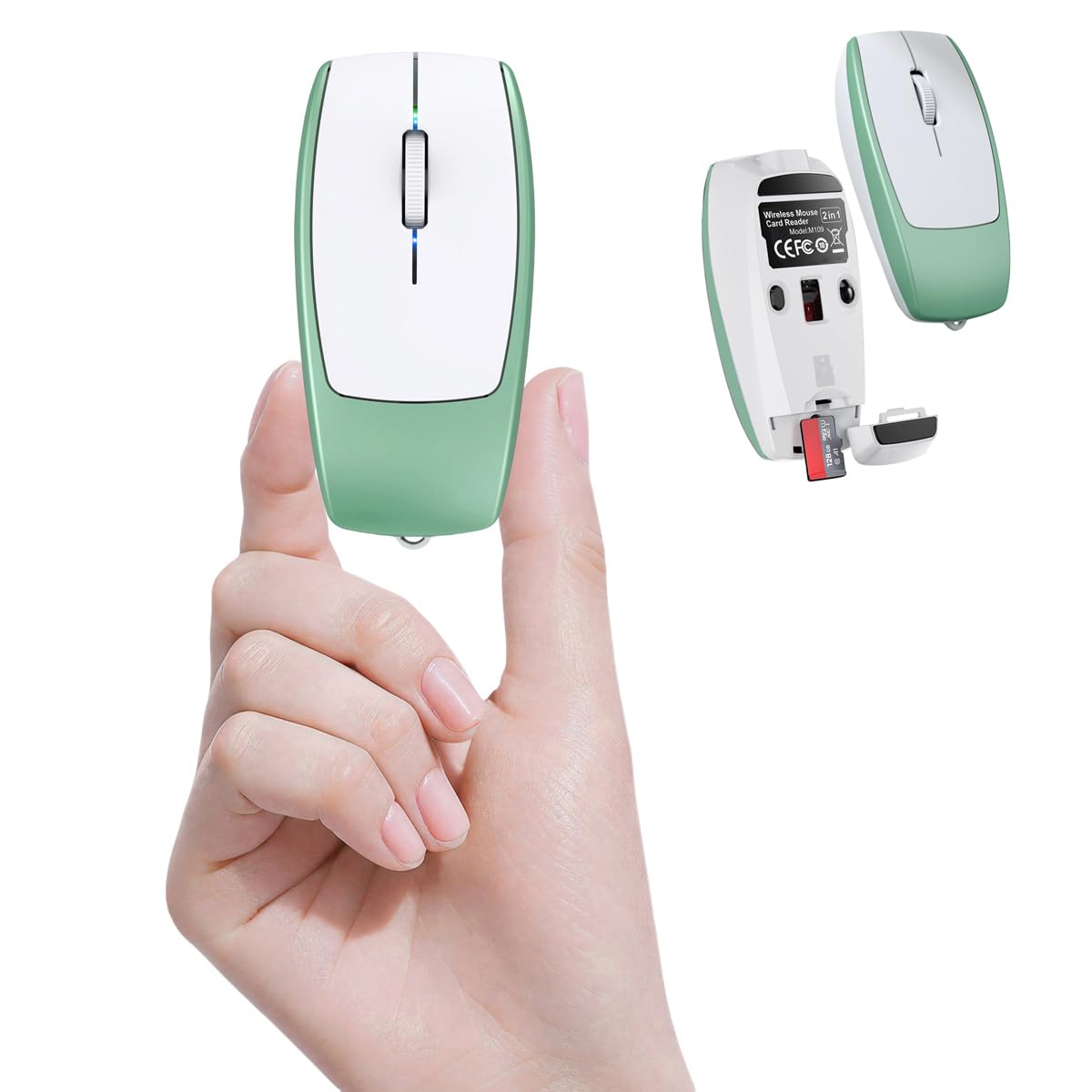Photo 1 of Wireless Mouse Mini Small Finger Bluetooth Mouse with TF Card Reader,Silent Pocket Portable Handheld Tiny Compact USB Travel Optical Mice for PC Laptop Computer Macbook Tablet Kids Women Men Gift