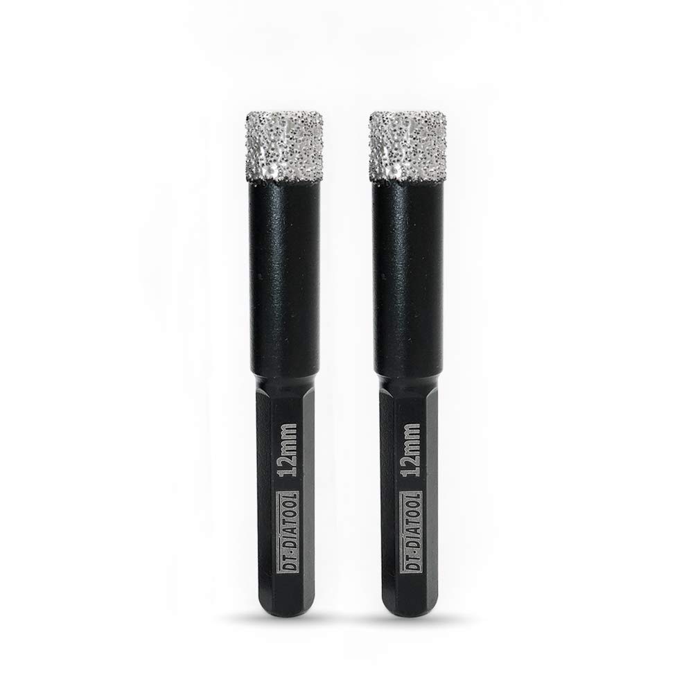 DT-DIATOOL Hex Shank Dry Diamond Drill Core Bits 2PCS 12mm Vacuum Brazed Hole Saw for Tile Porcelain Ceramic Marble Granite