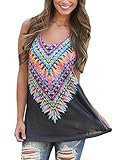 Elapsy Womens Summer Tribal Print Sleeveless Loose Tunic Tank Tops Casual Blouses Vest T Shirt Black Large