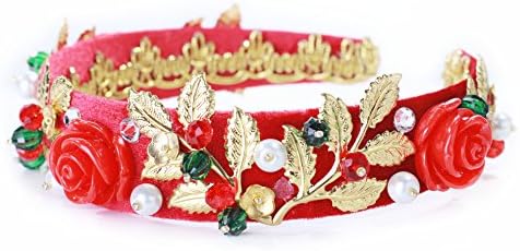 Crownsdream Red Baroque Headband Tiara Baroque Gold Red Flowers Headband Swarovski Greek Wedding Headdress