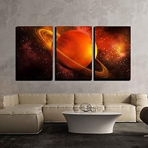 3 Piece Canvas Wall Art - The Planet Saturn in Space - Modern Home Art Stretched and Framed Ready to Hang - 16"x24"x3 Panels