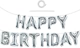 Toniful 16 Inch Happy Birthday Foil Balloon Banner Silver Letters