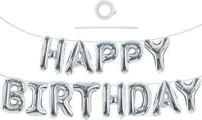 Toniful 16 Inch Happy Birthday Foil Balloon Banner Silver Letters