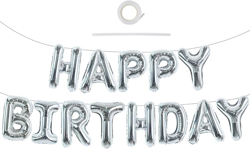 Toniful 16 Inch Happy Birthday Foil Balloon Banner Silver Letters