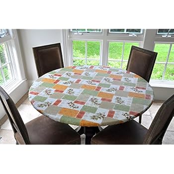 fitted elastic round table vinyl edged backed flannel tables olive fits patch pattern diameter