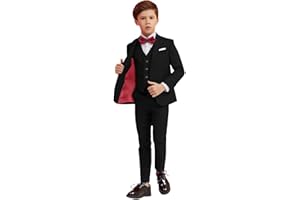 YAVAKOOR Boy Suits 5 Piece Slim Fit Suit for Kids Toddler Formal Set Wedding Ring Bearer Outfit