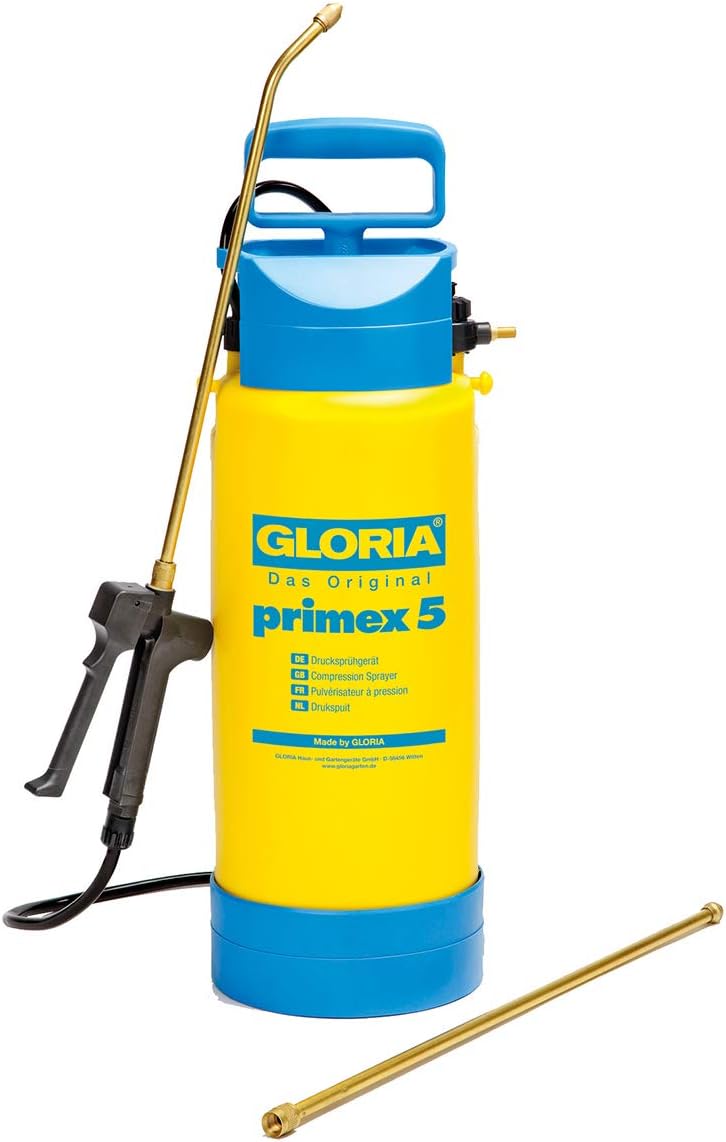 Gloria pulverizador de presión primex 5 con Lanza de alargamiento de latón, Amarillo
